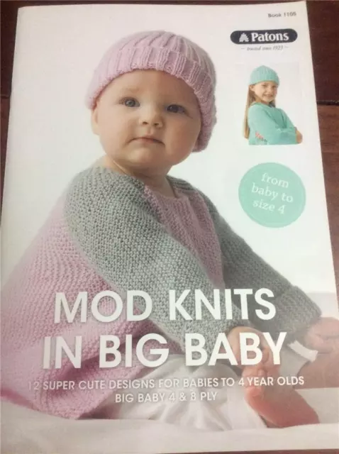 Patons Knitting Pattern Book 1105 Mod Knits in Big Baby 12 Super Cute Designs