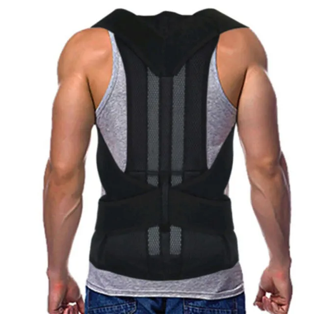 Unisex Back Posture Corrector Shoulder Spine Brace Support Belt Adjustable Black 2