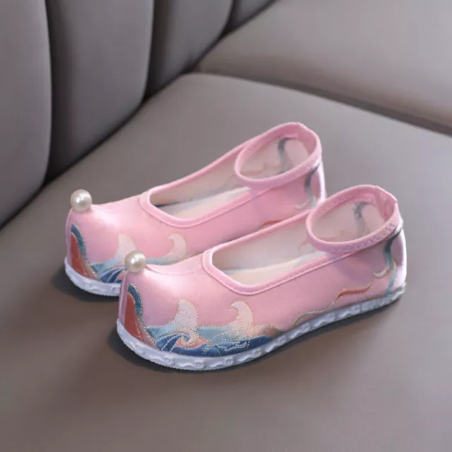 Cinese Bambino Ragazze Floreale Ricamato Rete Tela Scarpe Balletto Mocassini Per 4