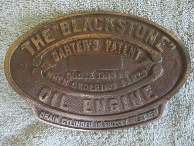 The "Blackstone" Oil Engine Brass Manufacturers Plate, Stationary Engine, Recast