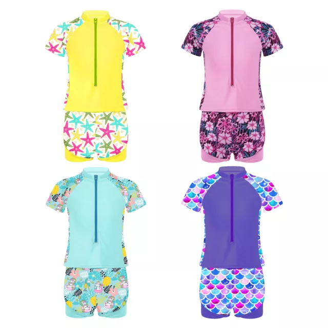 Kinder Mädchen Badebekleidung 2-teiliges Bade-Set UV-Schutz Badeshirt mit Shorts