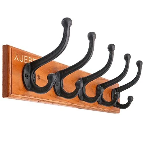 XUEBEI Rustic Cast Iron Coat Hooks Black Wall Hooks Coat Rack Heavy Duty Coat...