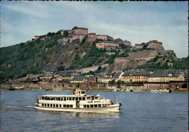 Schiff Ship Rheindampfer Rhein Fahrgastschiff VATER RHEIN bei Koblenz AK ~1970