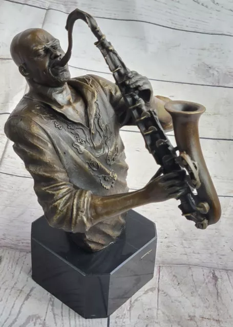 African American Trumpet Horn Player Jazz Musician Bronze Marble Statue Artwork