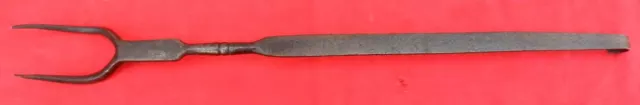 Antique 19th C Hand Forged Wrought Iron Roasting Fork Fireplace Hearth Unique F1 2