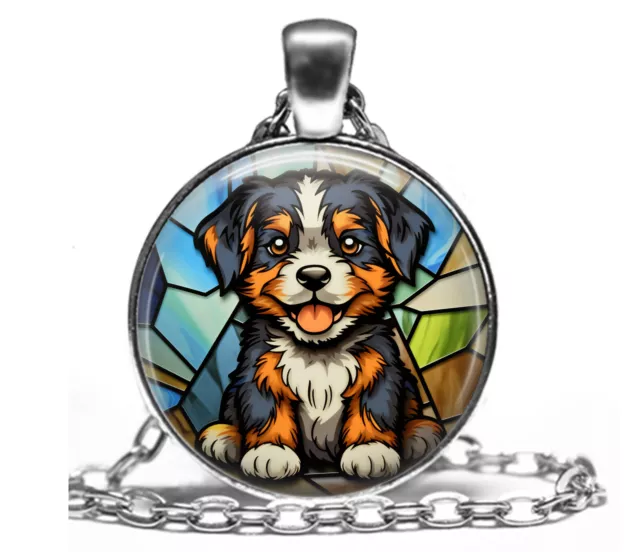 Faux Stained Glass Bernese Mountain Dog Mom Puppy Lover Gift Pendant Necklace