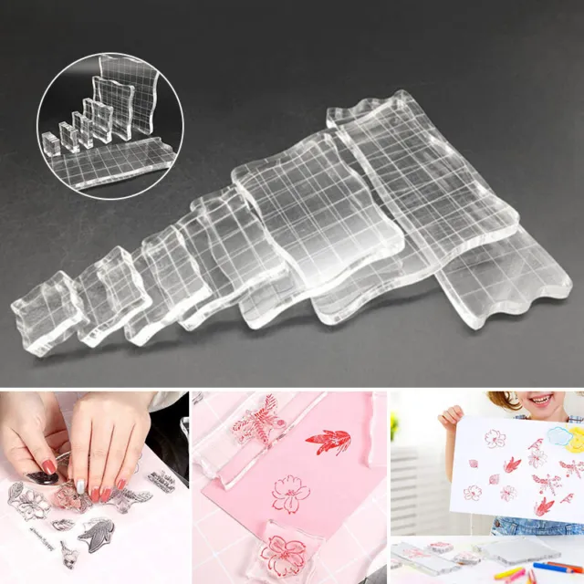 7Pcs Clear Acrylic Stamp Block Pad Scrapbooking DIY Handmade Patchwork Crafts UK