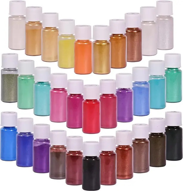 32 colores pigmentos en polvo de mica frascos brillantes resina epoxi brillo labial fabricación de jabón