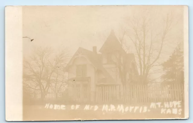 POSTCARD RPPC Home of Mrs M P Morris Mt Hope Kansas 1909