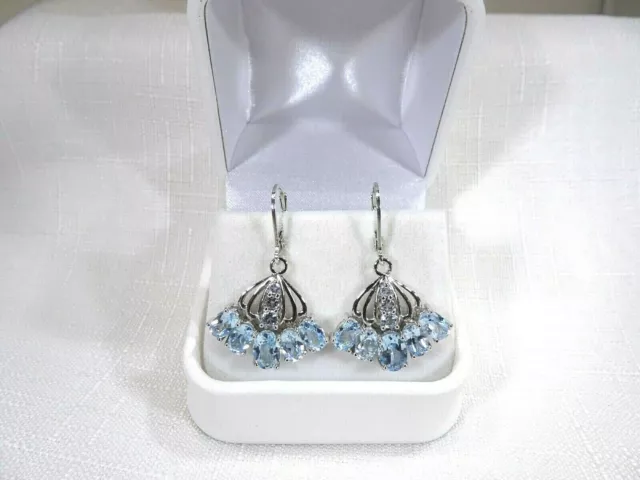 7.22 ct Natural Sky Blue Topaz Solid Sterling Silver Leverback Earrings