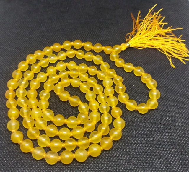 Collana in agata Hakik gialla Japa Mala da 8 mm, dimensione di perline A,...
