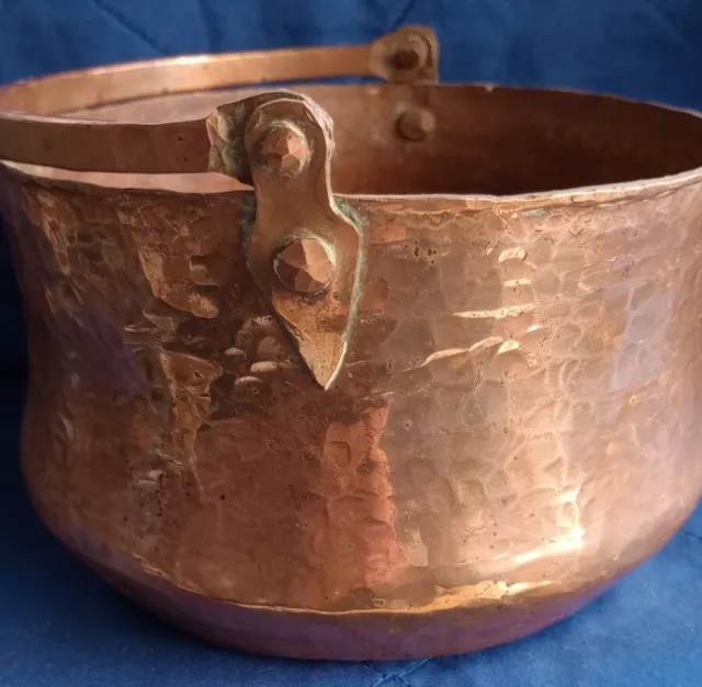 Copper Pan Planter Vintage Patina Handle Jardiniere 16x10cm Granny Garden Core