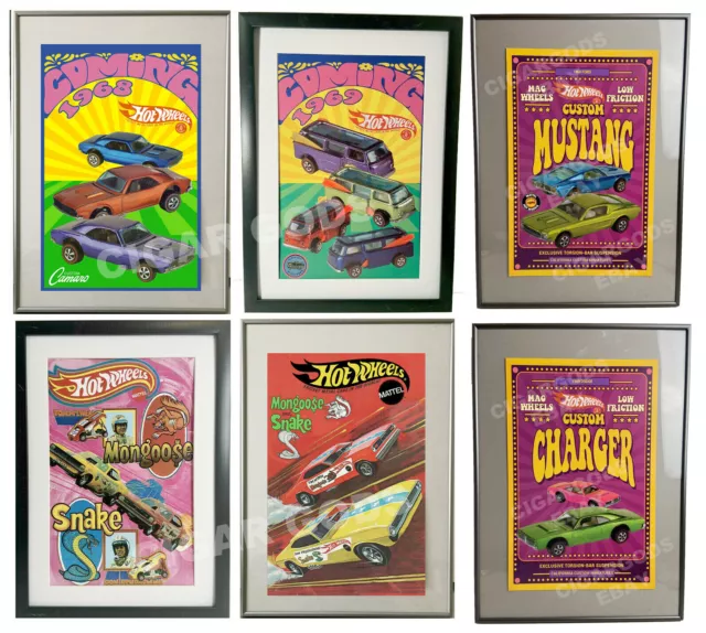 Hot Wheels Redline Poster Lot Vintage Camaro,Snake/Mongoose,Mustang,VW NO FRAME