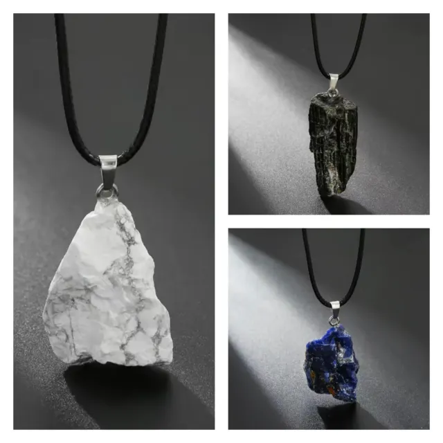 Crystal Gemstone Necklace Pendant Natural Chakra Stone Energy Healing Cord Chain