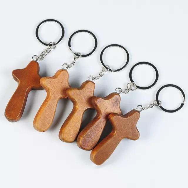 Creative Cross Pendant Keychain Wooden Crafts Car Keyring Backpack HanginYB