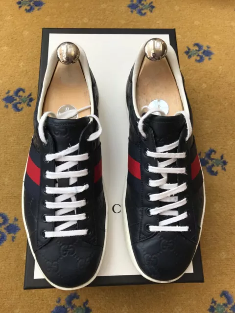 Gucci Turnschuhe Sneaker Ace Schuhe Leder UK 6 US 7 EU 40 Herren Web blau rot GG