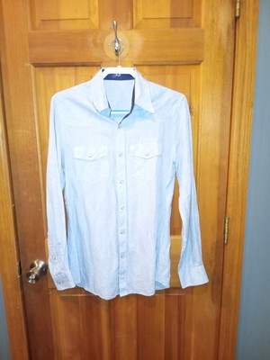 J. Hilburn by M Tessitura Monti blue linen Egyptian cotton blend shirt size M