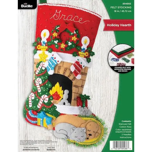 Bucilla 18" Felt Christmas Stocking Kit - Holiday Hearth