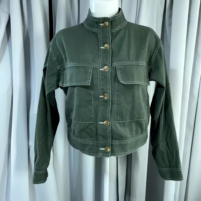 Ten Sixty Sherman Jacket Womens Small Green Utility Crop Canvas Pockets Military