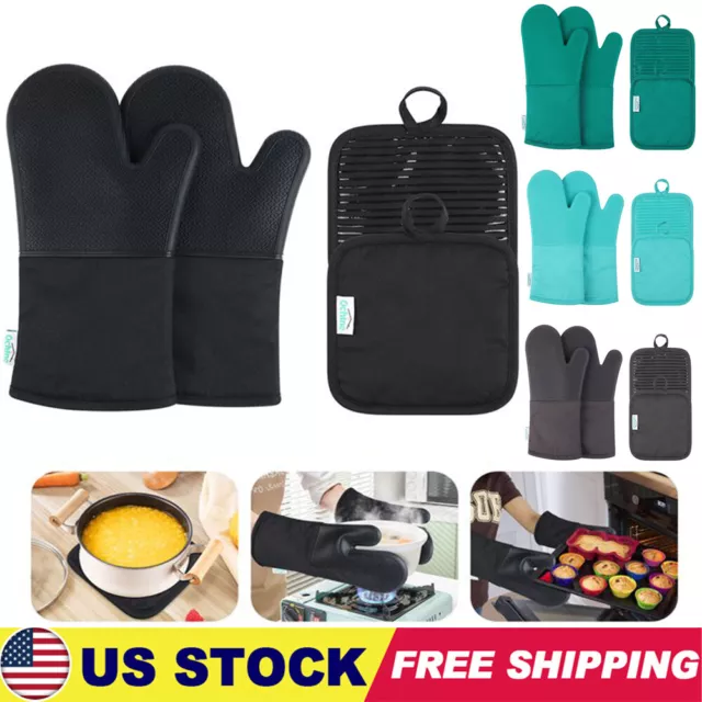 4Pcs Oven Mitts and Pot Holders Set Heat Resistant Oven Gloves Kitchen Tools USA