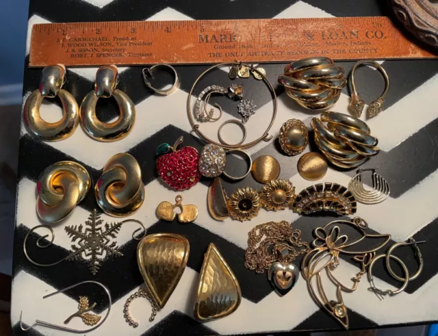 Vintage Now Costume Jewelry Lot Broken Upcycle Craft Parts Gold tone Large