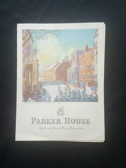 1950 The Parker House Boston Massachusetts Vintage Restaurant Menu Civil War