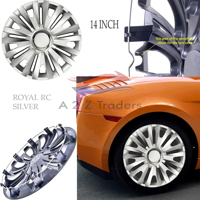 14 Inch ROYAL RC SILVER Plastic Hub Cap Cover Set of 4 Wheel Trims Fit For R14