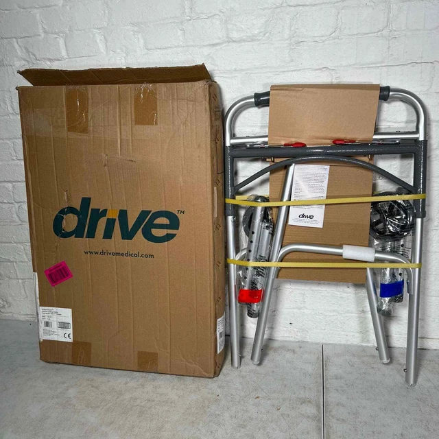 Drive Medical Deluxe 2-Button Folding Walker with Wheels Aluminum 10210-1