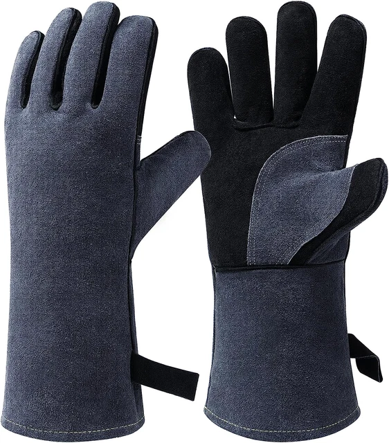 14In/16In Leather Welding Gloves 932℉/500℃ Heat Resistant Oven Mitts BBQ Grill G