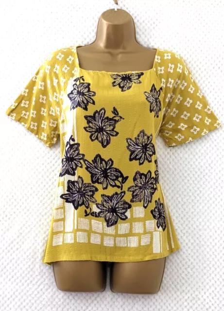 WHITE STUFF Floral Blouse Top Sz 12 - Yellow Purple Short Sleeve Summer Casual