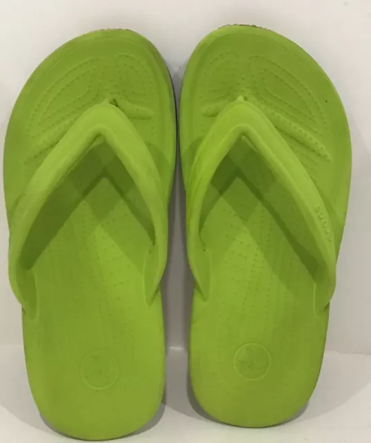 Crocs Crocband Unisex Size J1 Youth Flip Flops Thong Sandals Lime / Neon Green