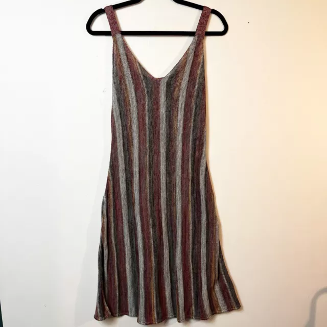 Peruvian Connection Dress Loose Knit Pima Cotton Striped Midi Red Gray Sz M