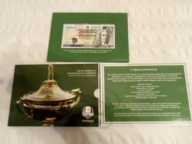 Royal Bank Of Scotland £5 Note  2014 Ryder Cup At Gleneagles In Folder - Mint
