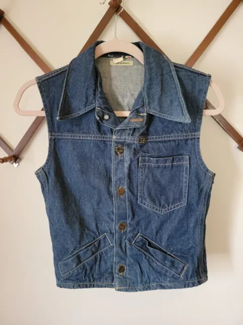 Vintage 1970s Lois Denim Jean Vest Western Cowboy Grunge Womens