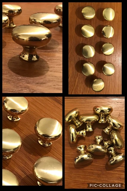 9 Knobs Brass Pedestal Round Pull Mid Century Cabinet Drawer Deco Heavy Vintage