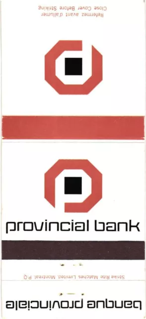 Montreal Quebec Canada Provincial Bank Vintage Matchbook Cover