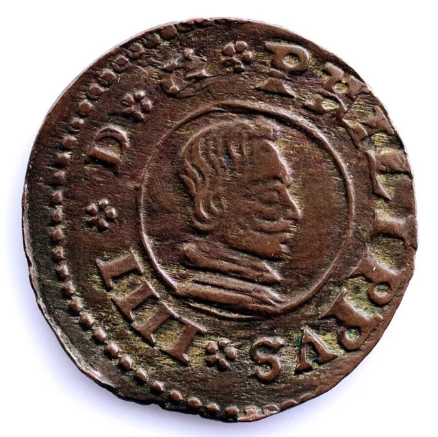 Spain-Felipe IV 16 Maravedís. 1663 About 2. Sevilla MBC VF+ Copper 4,4 G