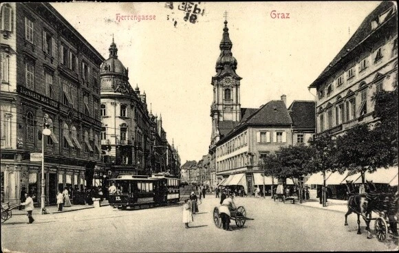 Ak Graz Steiermark, Straßenbahn in der Herrengasse, Uhrenturm,... - 3572182