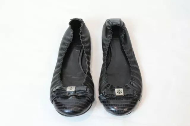 Tory Burch Black Holiday Ballet Flats With Bows SIZE 7.5