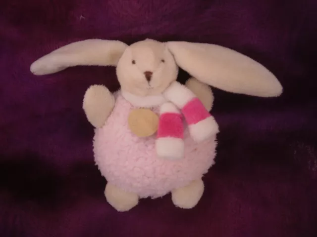 doudou lapin rose blanc  boule echarpe  BABY NAT  BABYNAT