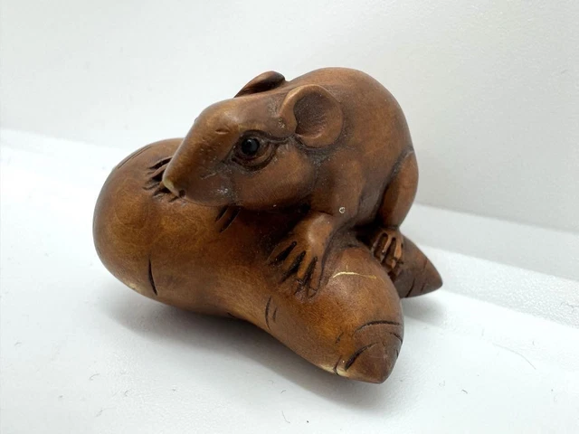 Figurine de statue de chien Netsuke, siège vintage, collection de buis