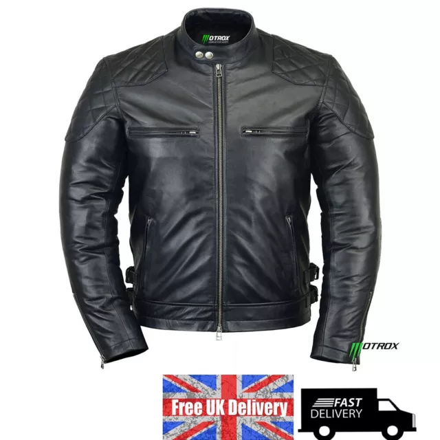 MENS VINTAG LEATHER JACKET 100% REAL BLACK BIKER Style SLIM FIT Leather JACKET