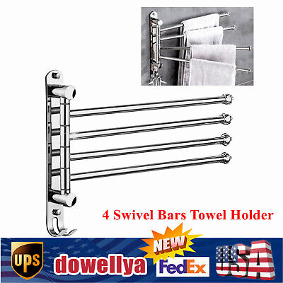 4 Swivel Bars Bathroom 304 Stainless Steel Towel Holder Rack Rail Hanger Shelf