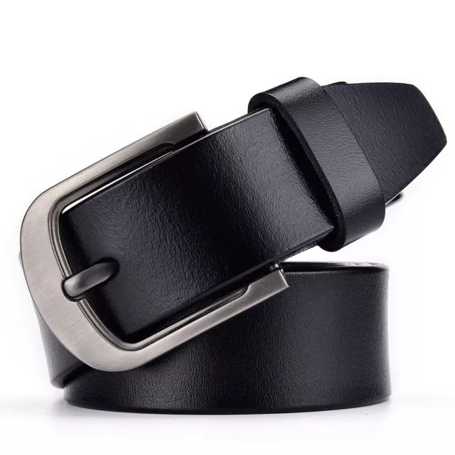 Mens Genuine Leather Belt Belts Real New Buckle For Trouser Jeans Black Brown UK