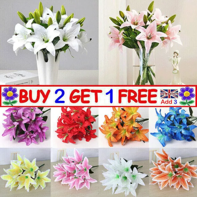 Artificial Lily Silk Fake Flowers Bouquet Bride Bunch Wedding Home Party Decor