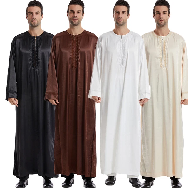 MUSLIM MENS SAUDI Arab Men Dishdasha Robe Long Sleeve Thobe Jubba Thoub ...