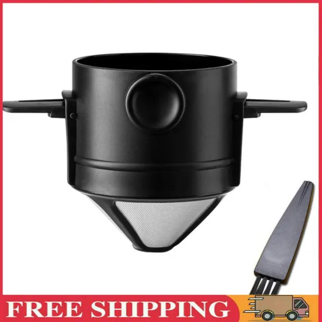 2Pcs Stainless Steel Folding Coffee Filter with Brush Coffee Dripper (Black)