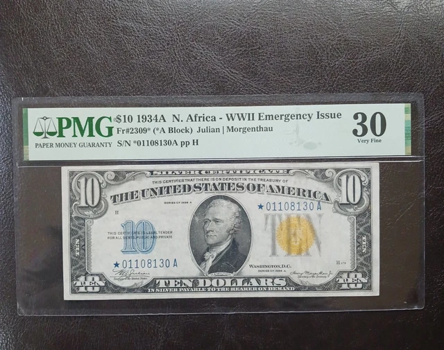 $10 1934 A STARNOTE(( NORTH AFRICA )) Silver Certificate pmg 30