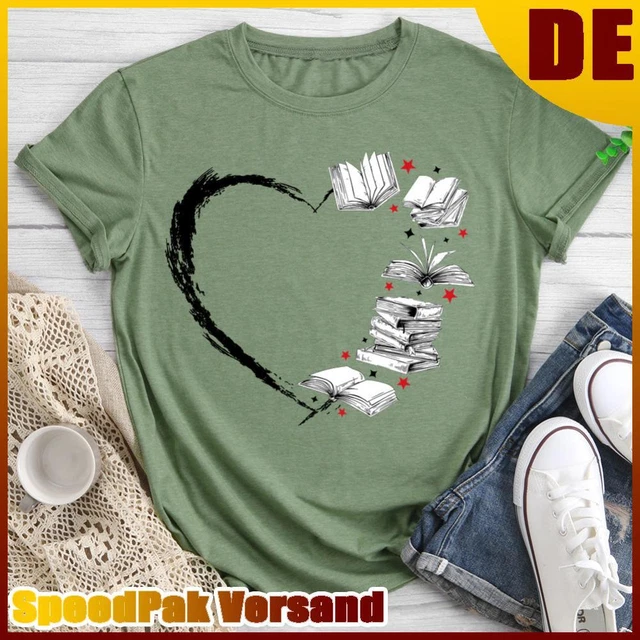 ❥ T-shirt amanti del libro - verde oliva-M