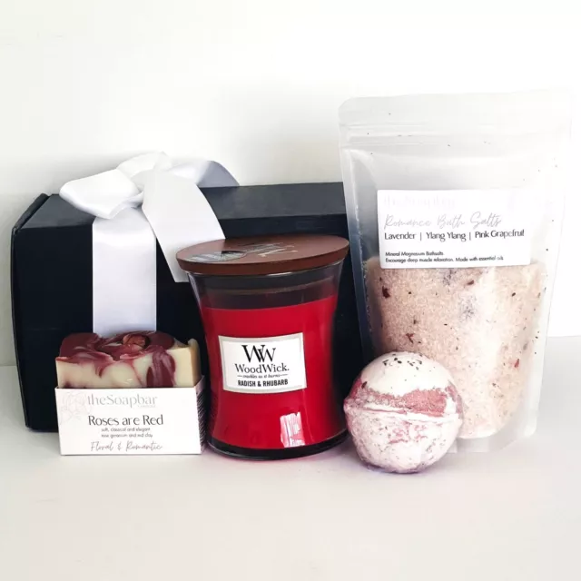 Luxury Hamper Gift Box Wood Wick Scented Candle Soap Bomb Bath Salts Anniversary